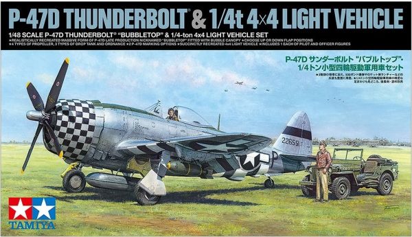 TAMIYA 1/48 P-47D Thunderbolt "Bubbletop" & 1/4-ton 4x4 Light Vehicle Set