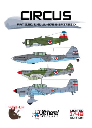 LIFT HERE! Circus, Fiat G.50, Il-2, Ju-87B & Spitfire IX in 1/48